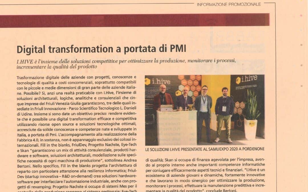 Nell’inserto “Industria 4.0” del Sole 24 ORE di oggi si parla di I.HIVE, Industrial Hive